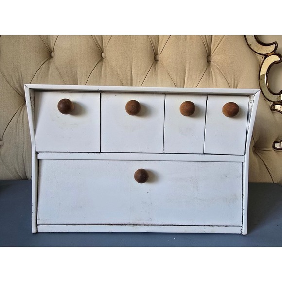 The Unbranded Brand Other - Vintage Krestline Bread Box with 4 Drawers – White Metal Kitchen Organizer – USA
